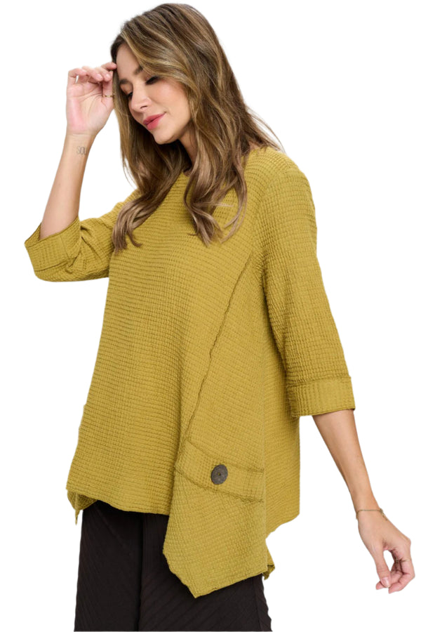Long Waffle Tunic in Golden Olive - FW135-GLD