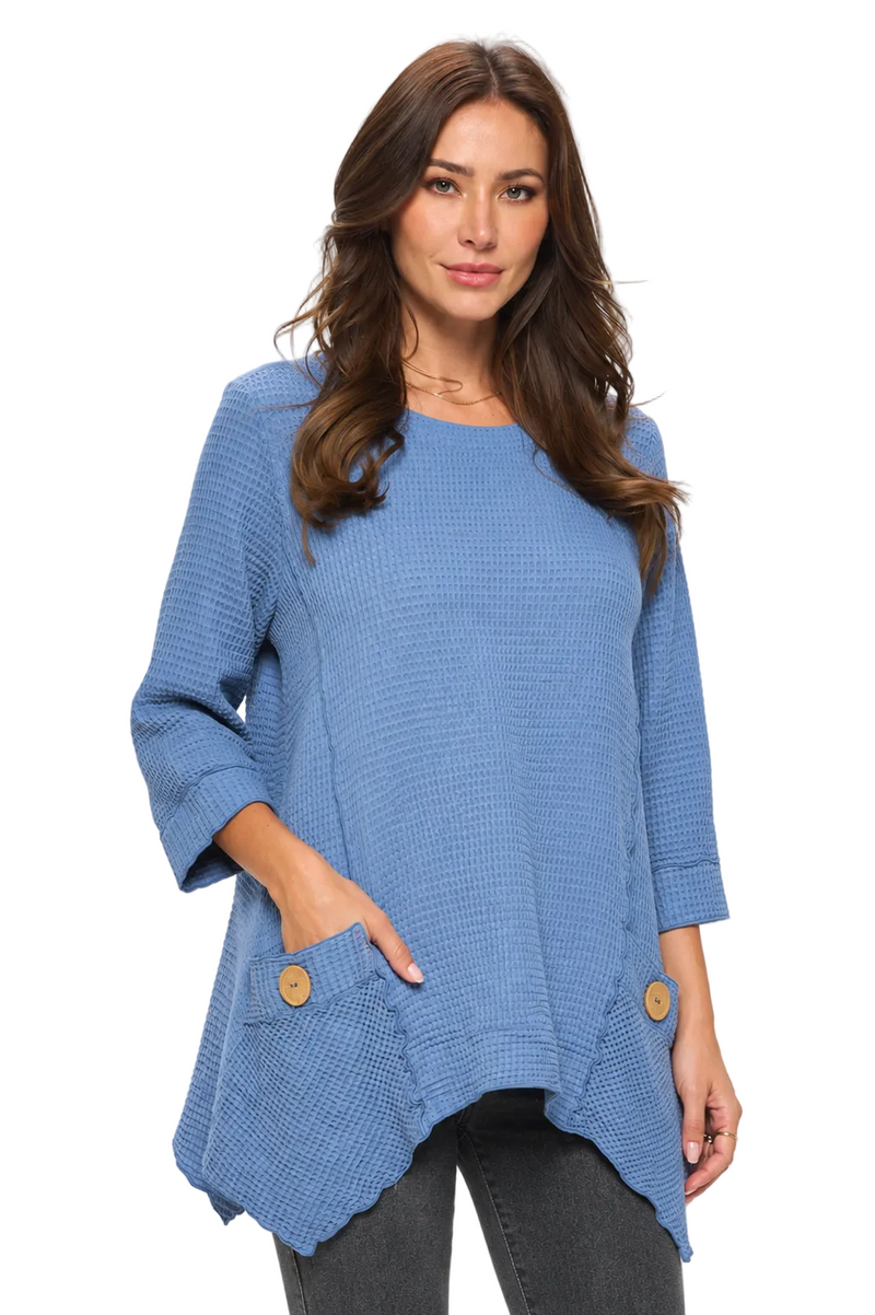Soft Cotton Asymmetric Waffle Tunic - FW135-BLK