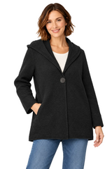 One-Button Hooded Waffle Jacket in Black - FW138-BK