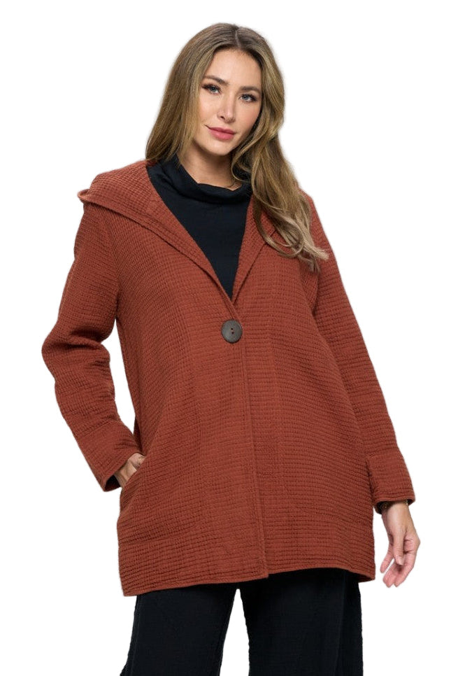 Long One-Button Waffle Jacket in Clay Red - FW138-CLR