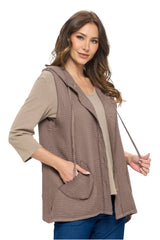 Hooded Textured Waffle Vest in Walnut - FW144-WNT