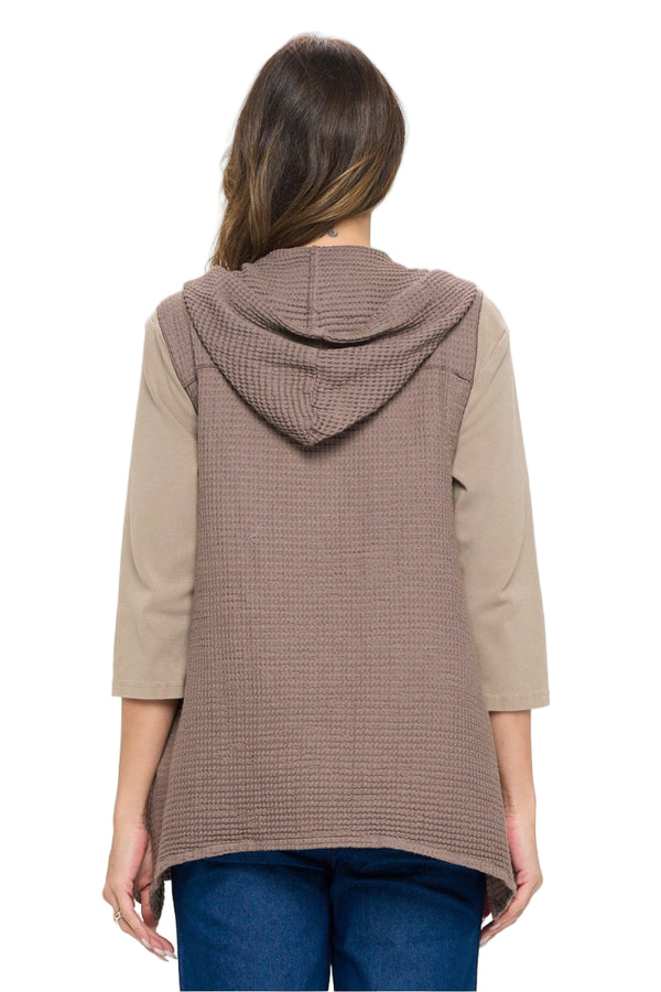 Hooded Textured Waffle Vest in Walnut - FW144-WNT