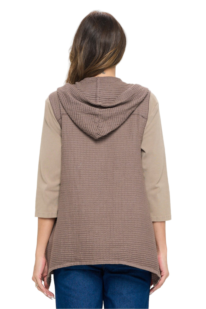 Hooded Textured Waffle Vest in Walnut - FW144-WNT