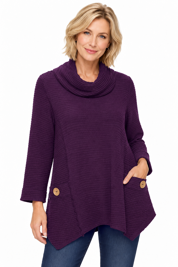 Waffle-Knit Cowl-Neck Tunic - FW153