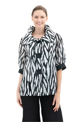 Abstract Print Mid-Length Swing Jacket - 2450-BW