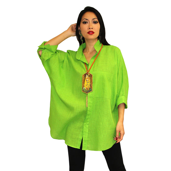 Dilemma Fashions Cotton Button Front Big Shirt in Lime - GDB-527-LIME