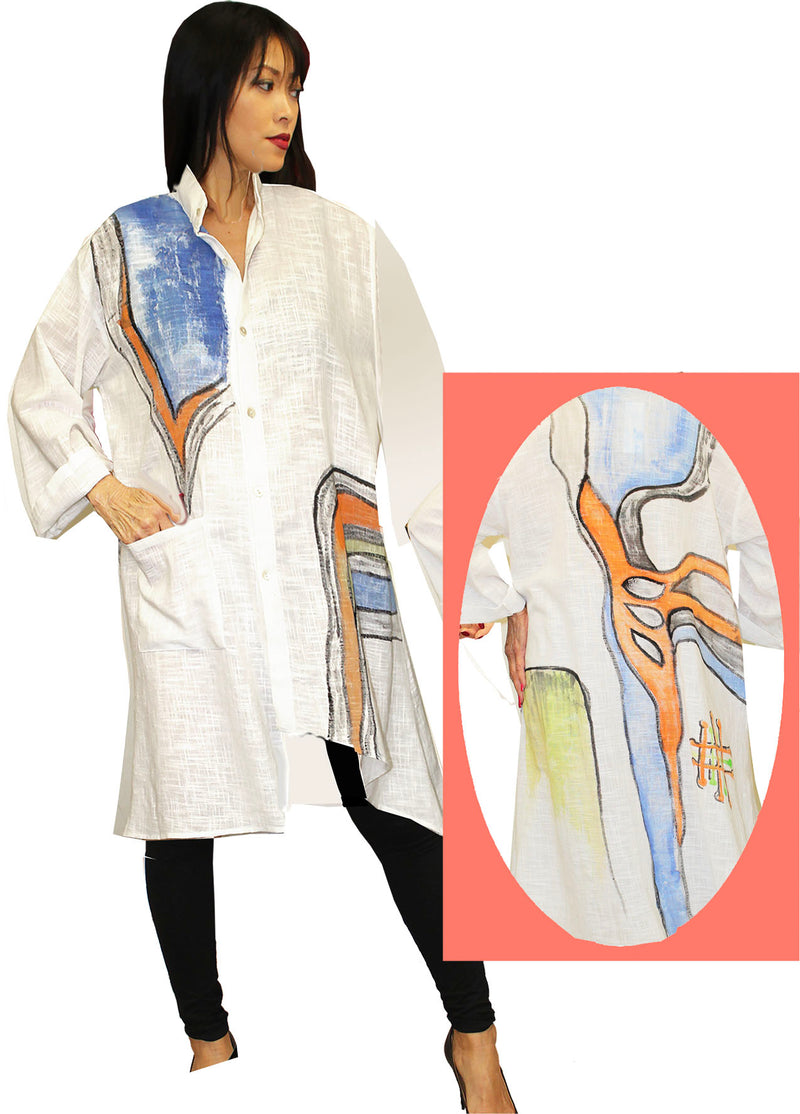 Dilemma Long High-Low Abstract Tunic Dress - GDB-574-RAU