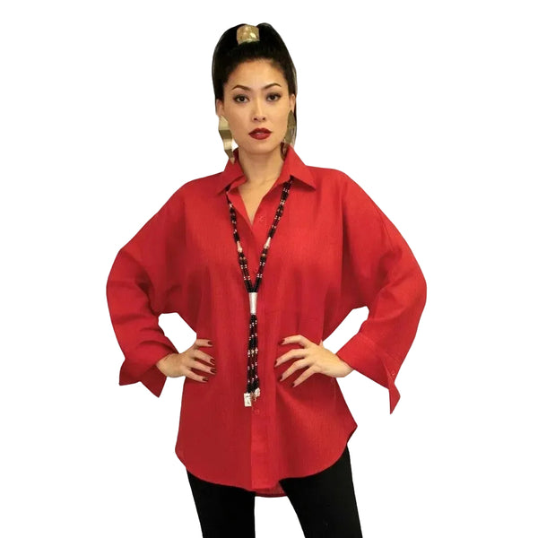 Button Front Big Shirt in Red - GDB-527-TRD