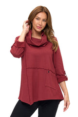 Draped Cowl-Neck Tunic in Burgundy - HC201-BRG