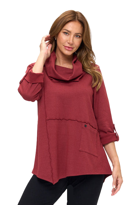 Draped Cowl-Neck Tunic in Burgundy - HC201-BRG