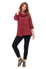 Draped Cowl-Neck Tunic in Burgundy - HC201-BRG
