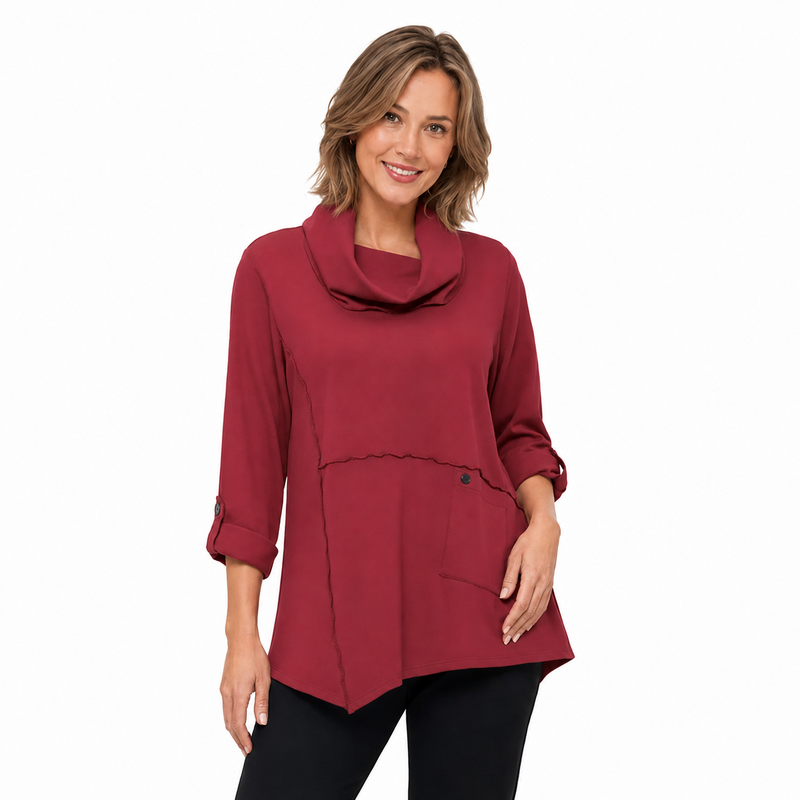Soft Cotton Knit Cowl-Neck Tunic - HC201