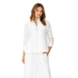 White Floral Jacquard Zip-Front Jacket in White - 7799T
