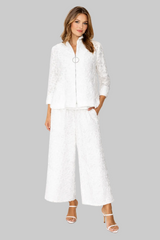 White Floral Jacquard Zip-Front Jacket in White - 7799T