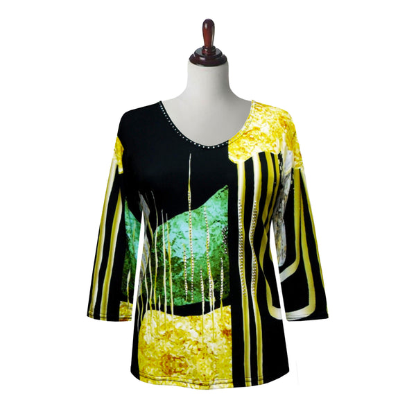 Valentina "Golden" Abstract- Print Top in Gold/Blue - 24701