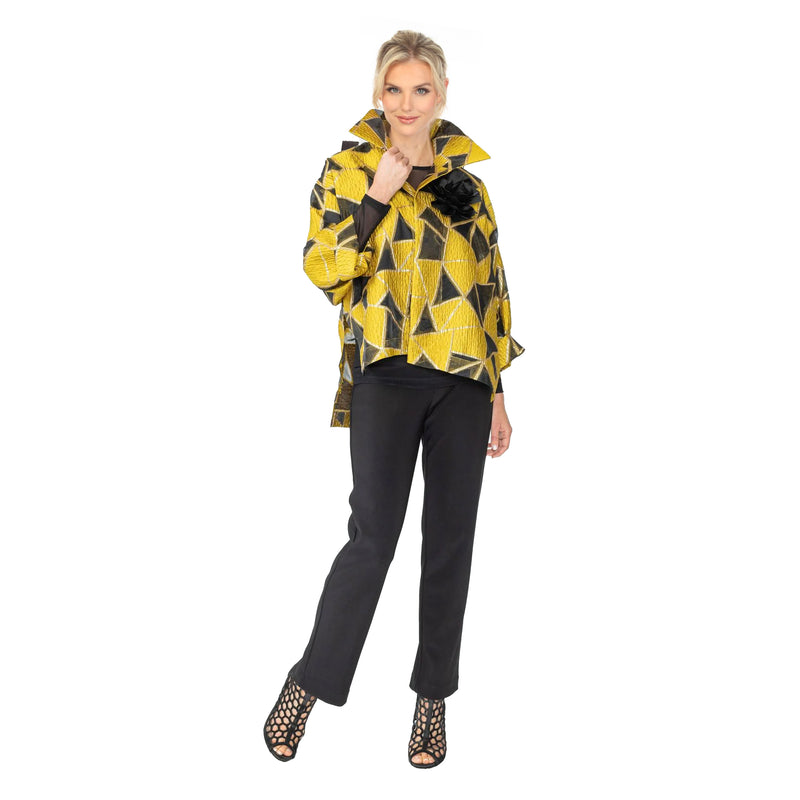 IC Collection Geometric Metallic Jacquard Jacket in Yellow - 6755J-YLW