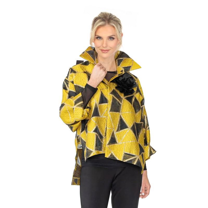 IC Collection Geometric Metallic Jacquard Jacket in Yellow - 6755J-YLW