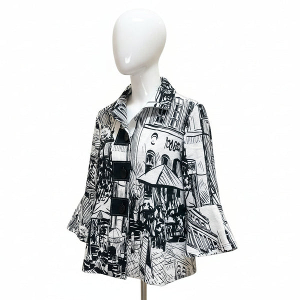 Black & White Cityscape Button Jacket - 4996