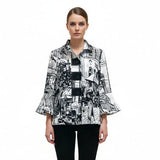 Black & White Cityscape Button Jacket - 4996