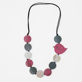 Pink Beaded Robin Necklace