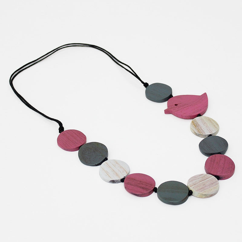 Pink Beaded Robin Necklace