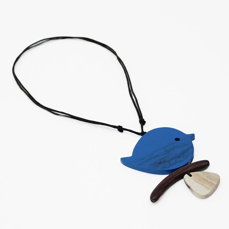 Blue Robin On A Branch Adjustable Necklace