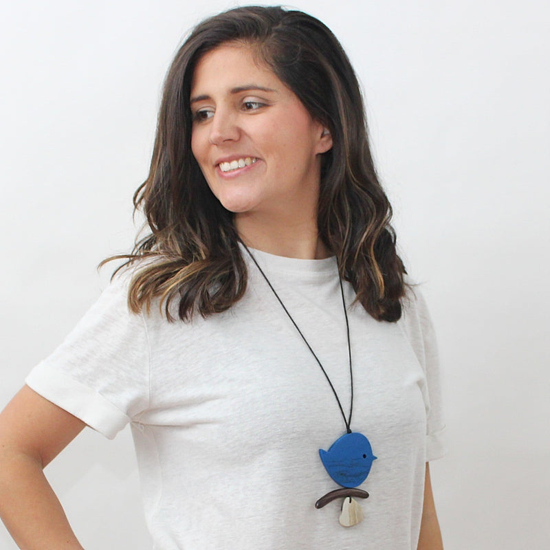 Blue Robin On A Branch Adjustable Necklace