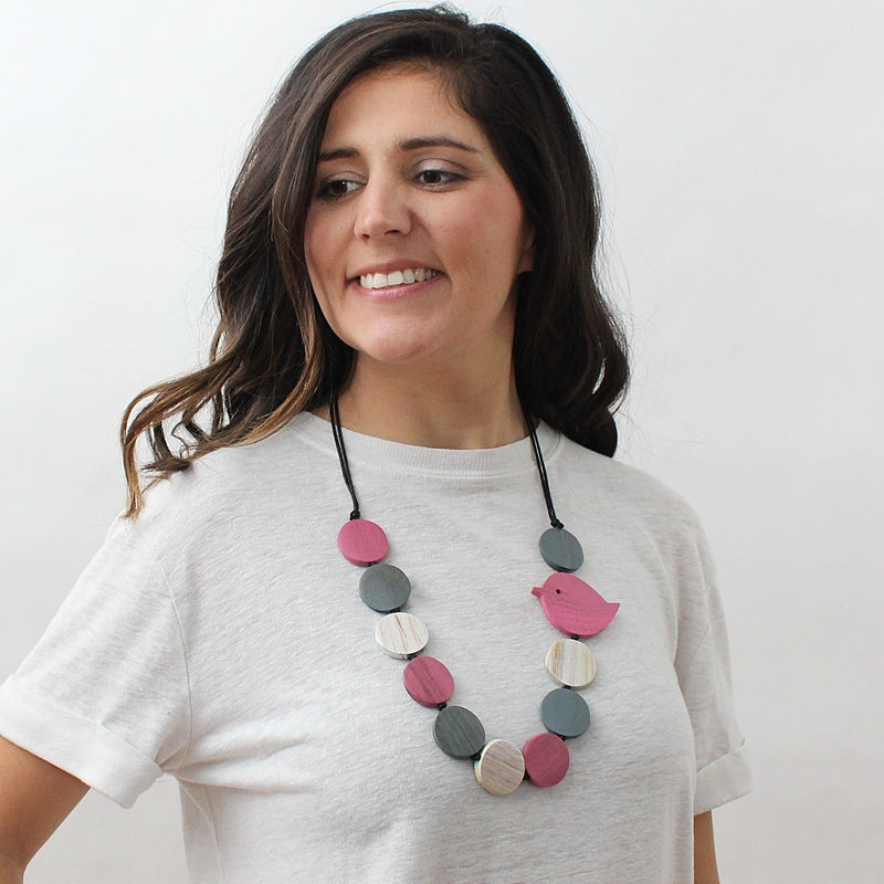 Pink Beaded Robin Necklace