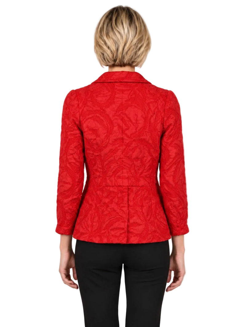 Tonal Jacquard One-Button Jacket in Red - WJ6021-RD