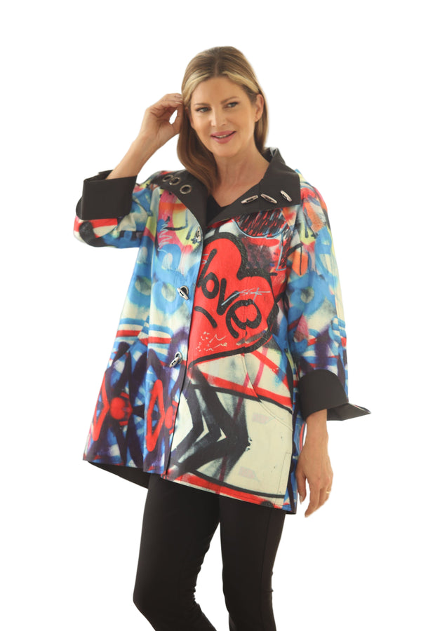 Oopéra by Lindi Love-Graffiti Print Reversible Raincoat  - J2439RW-3