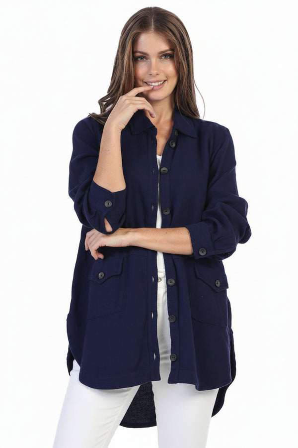 Textured Long Shirt/Jacket in Navy - JG004-NVY