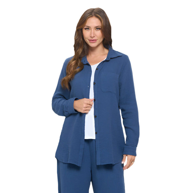 Button Front Tunic Shirt in Navy - JG212-NVY