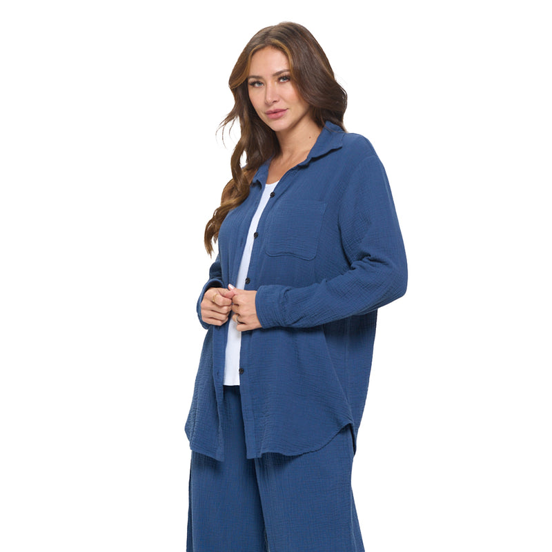 Button Front Tunic Shirt in Navy - JG212-NVY