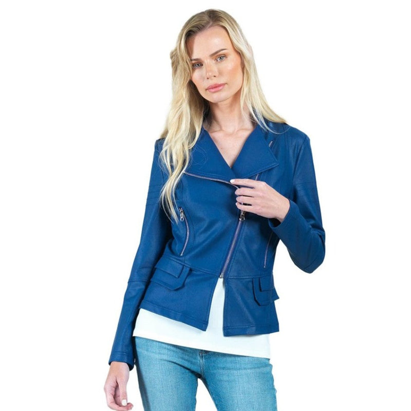 Clara Sunwoo Faux-Leather Biker Jacket in Cobalt - JK75-CB - Size XS Only - Final Sale