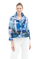 Abstract-Print Biker Jacket in Reflective Jewel Tones - 4954