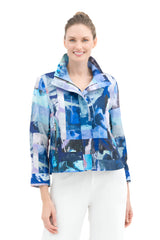 Abstract-Print Biker Jacket in Reflective Jewel Tones - 4954