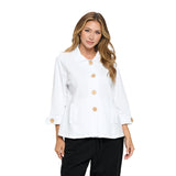 Textured Cotton Button Front Jacket in White - JT-105-WHT