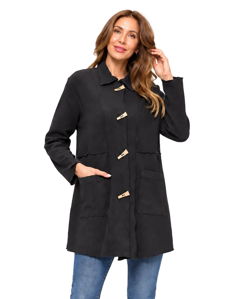 Textured Cotton Stretch Jacket in Black  - JT410-BLK