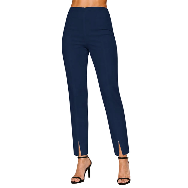 Straight Leg Pants with Front Ankle Slits in Navy - KLA-NVY