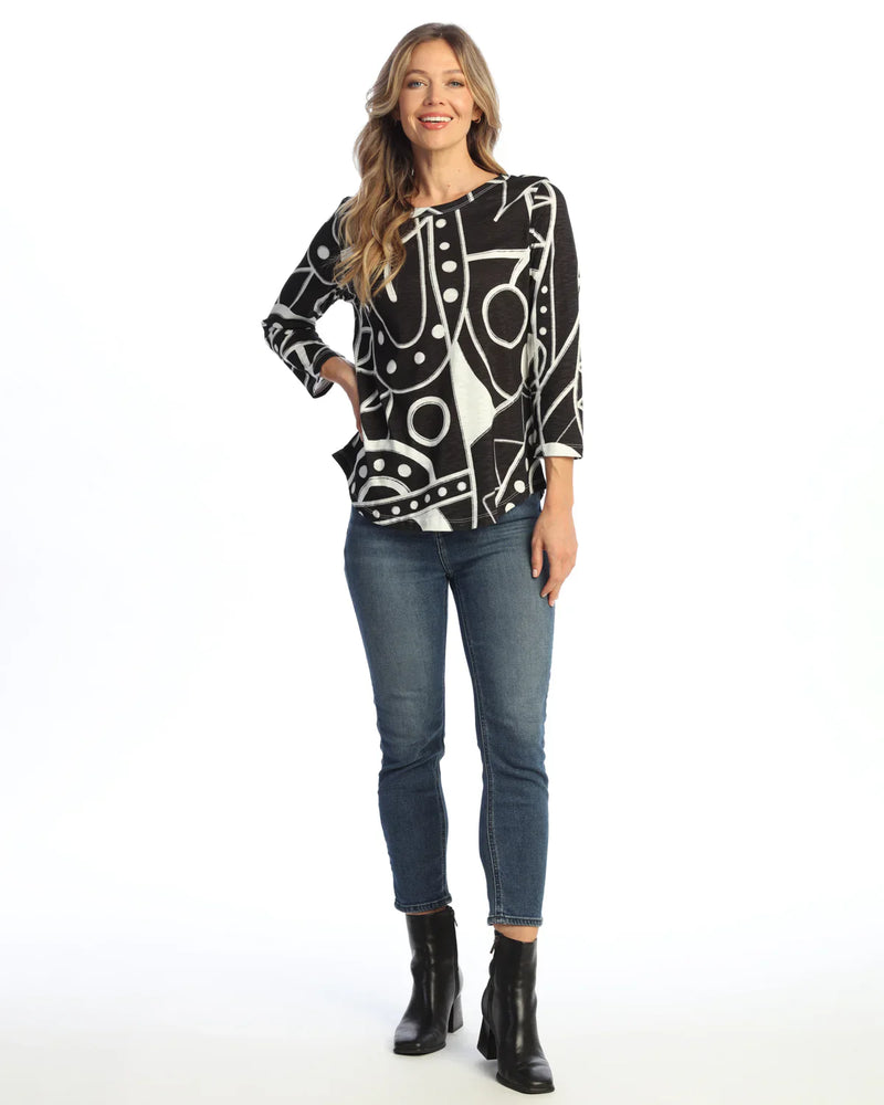 "Déjà Vu" Cotton Modal Round Neck Top - KM1-2167 - Limited Sizes!
