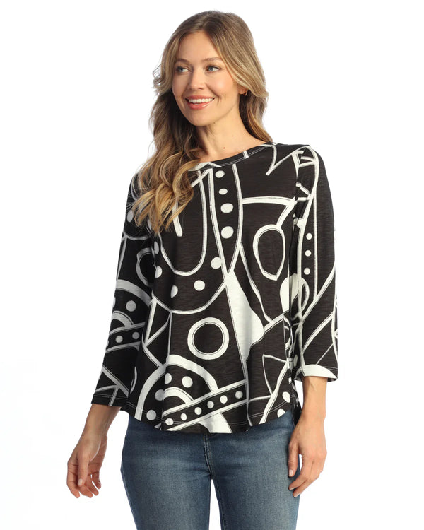 "Déjà Vu" Cotton Modal Round Neck Top - KM1-2167 - Limited Sizes!