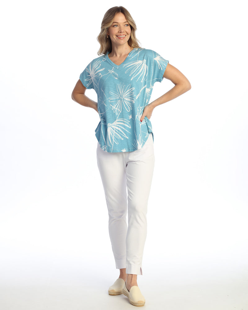 "Lauren" Cotton Modal Easy Fit Short Sleeve V-Neck Top - KM2-2109