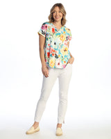 "Blooming" Cotton Modal Easy Fit Short Sleeve V-Neck Top - KM2-2112