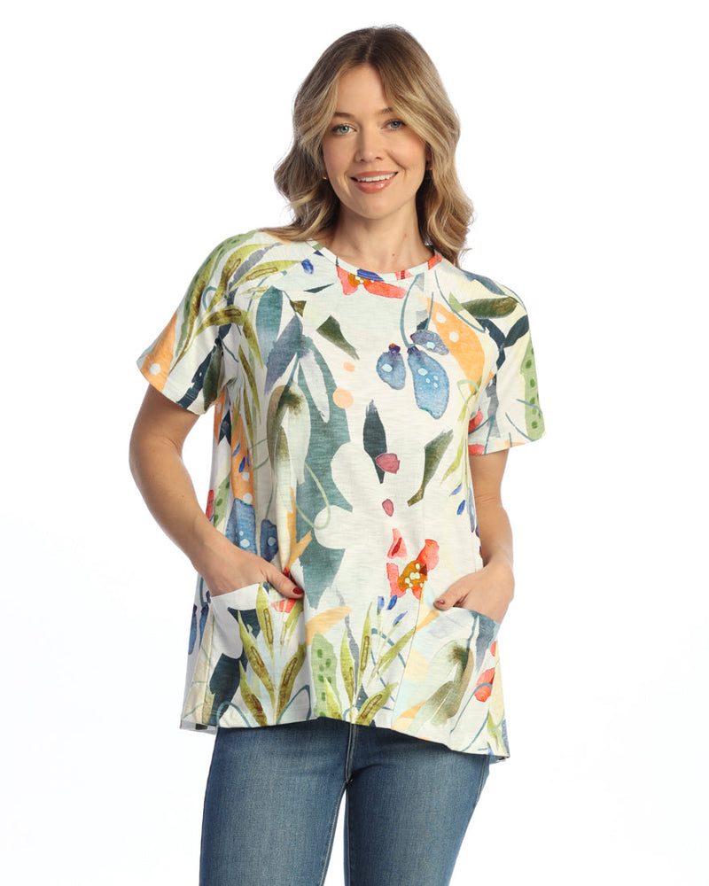 "Lemonade" Cotton Modal Short Sleeve Top W/ Pockets- KM3-2058