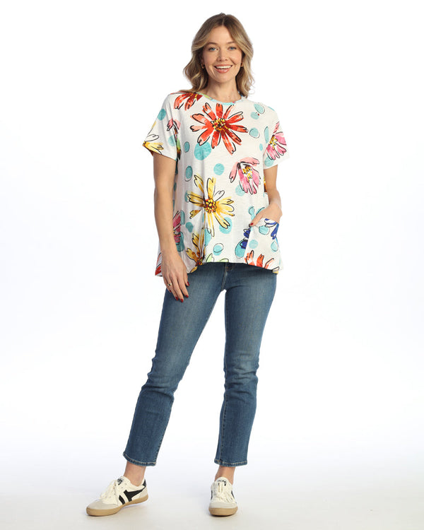 "Arabella" Cotton Modal Short Sleeve Top W/ Pockets- KM3-2077