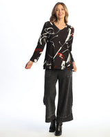 Cotton Modal V-Neck Top w/ Overlined Hem - KM6