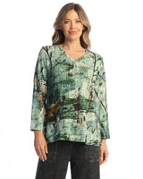 Cotton Modal V-Neck Top w/ Overlined Hem - KM6