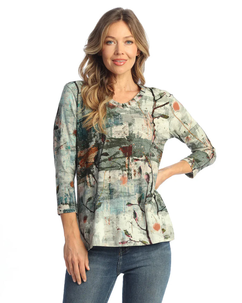 Cotton Spandex Rounded V-Neck Top W/ Side Slits - KS1