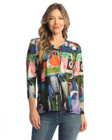 Cotton Spandex Rounded V-Neck Top W/ Side Slits - KS1