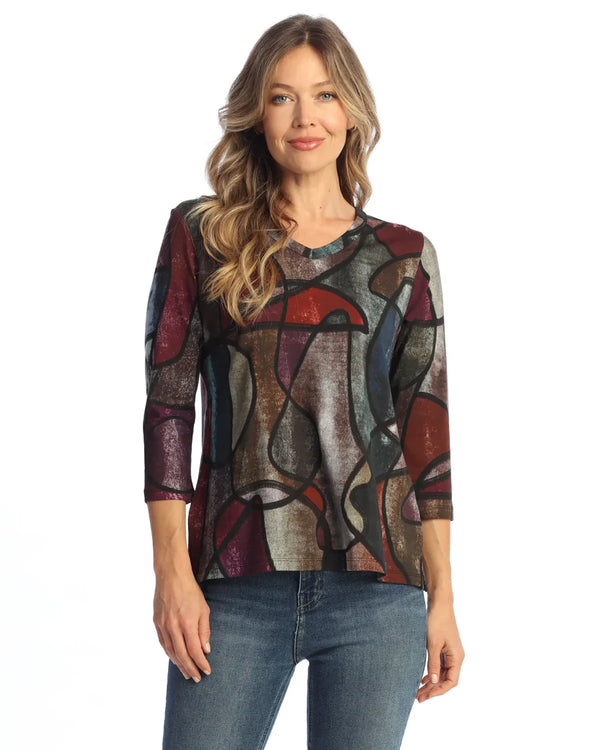 Cotton Spandex Rounded V-Neck Top W/ Side Slits - KS1